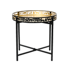 Table avec plateau rond aux bords ajourés or et noir D46cm